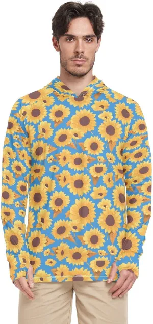 Brown Sunflower Blue Mens Sun Shirts Protection Long Sleeve Mens Sun Shirts UPF 50  Quick Dry Rash Guard Men UV Sunproof Shirts enguatadas de Hombres para el sol de Trabajo