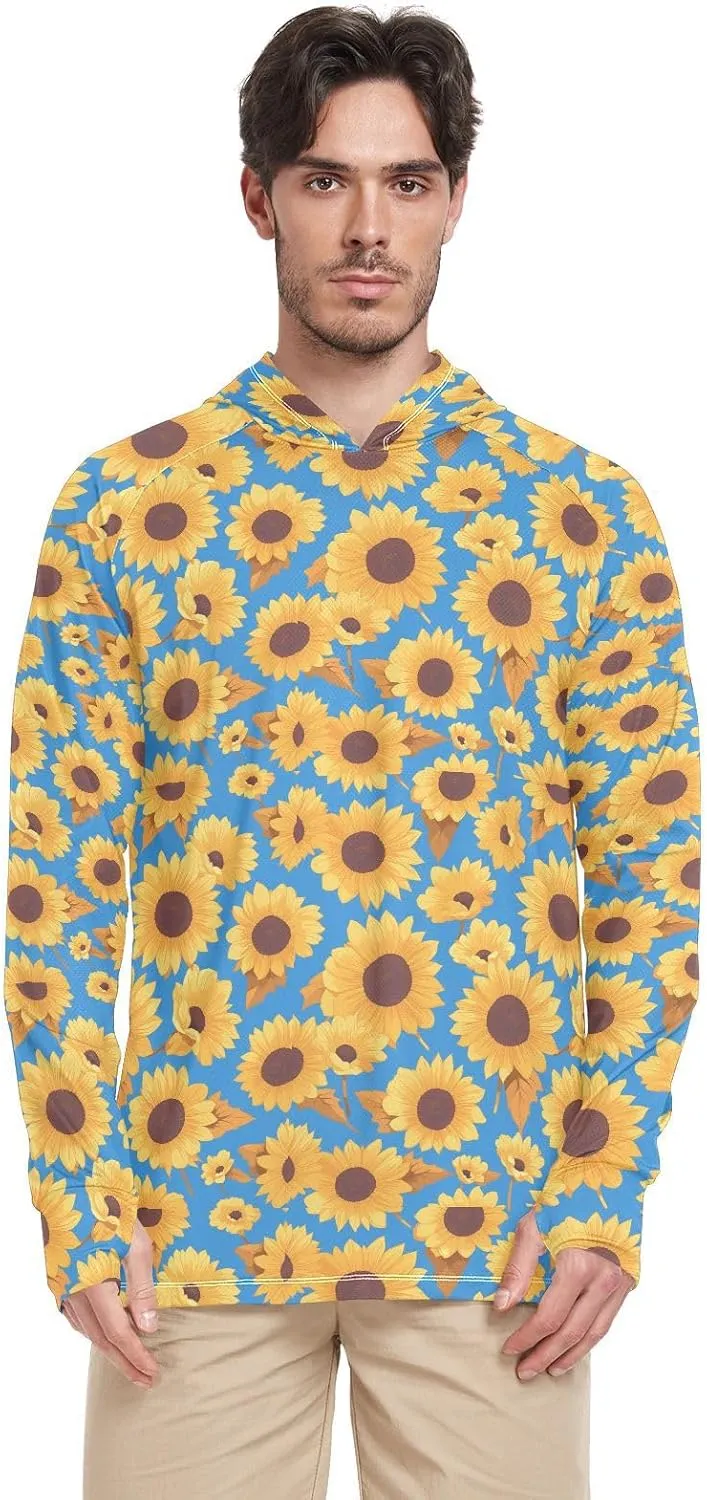 Brown Sunflower Blue Mens Sun Shirts Protection Long Sleeve Mens Sun Shirts UPF 50  Quick Dry Rash Guard Men UV Sunproof Shirts enguatadas de Hombres para el sol de Trabajo
