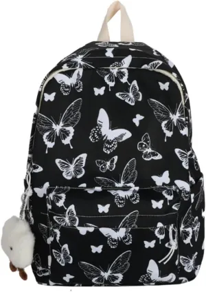 Butterfly Backpack Large Capacity Kawaii Aesthetic Japanese Backpack Cottagecore Laptop Bag with Cute Accessories (Black)