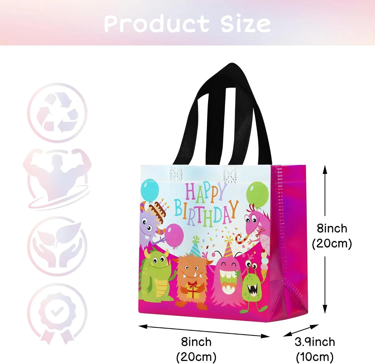 cabzymx Small Birthday Gift Bags with 9 colors, 9 Pcs Cartoon Pattern Happy Birthday Party Bags with Bases for Girls, Boys- Multicolor