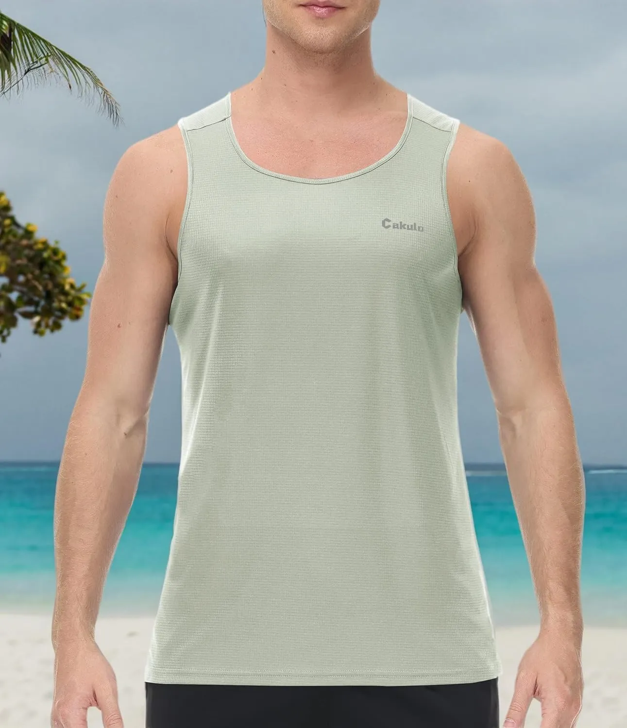 Cakulo Mens Tank Tops Big and Tall Swim Shirts Running Quick Dry Workout Sleeveless Summer Beach Muscle Athletic Top
