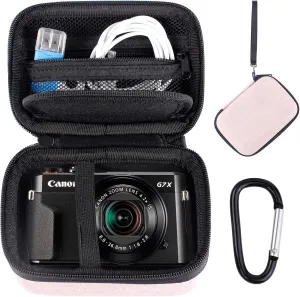 Camera Case For Canon G7x Mark ii/G7x Mark iii/Canon Powershot sx740 hs,Small Digital Camera Bag with strap, EVA hard material to prevent falling,Mesh bag can store data cables/batteries (Pink)