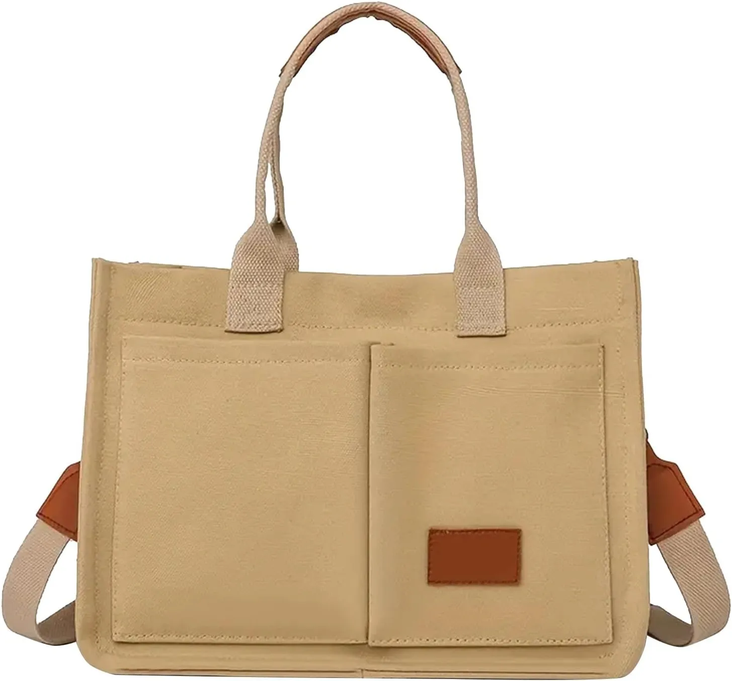 Canvas Bags For Women Solid Color Large Capacity Exterior Pockets Ladies Bag Leopard Print Tote Bags