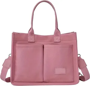 Canvas Bags For Women Solid Color Large Capacity Exterior Pockets Ladies Bag Leopard Print Tote Bags