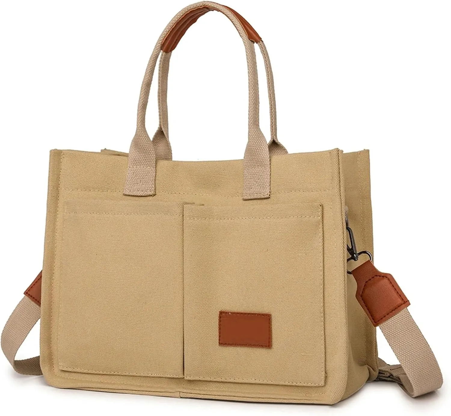 Canvas Bags For Women Solid Color Large Capacity Exterior Pockets Ladies Bag Leopard Print Tote Bags