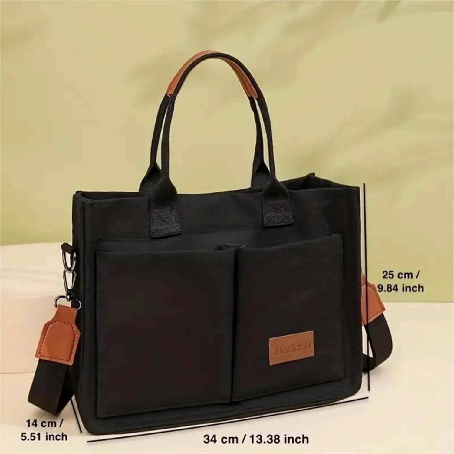 Canvas Bags For Women Solid Color Large Capacity Exterior Pockets Ladies Bag Leopard Print Tote Bags
