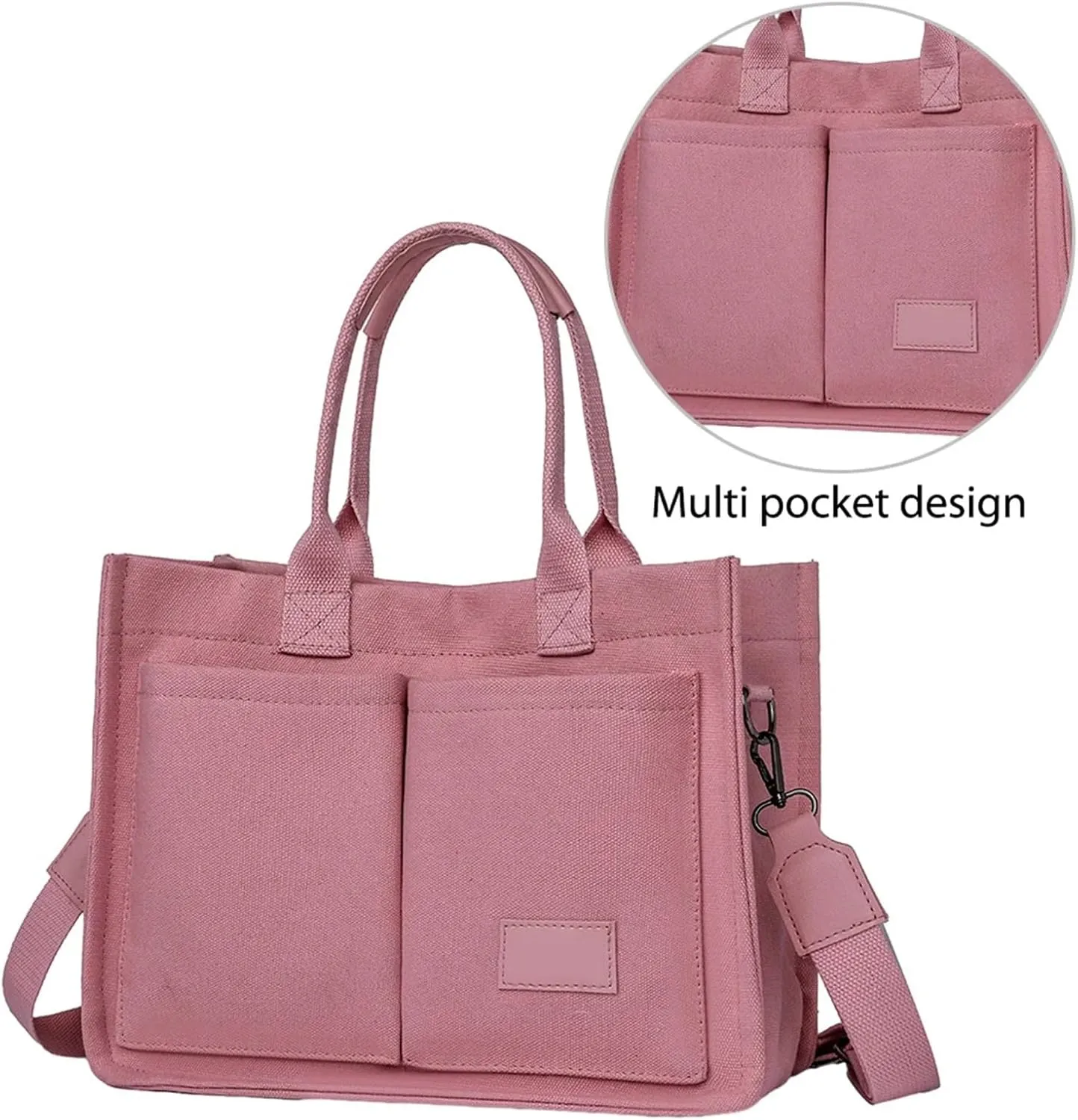 Canvas Bags For Women Solid Color Large Capacity Exterior Pockets Ladies Bag Leopard Print Tote Bags