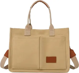 Canvas Bags For Women Solid Color Large Capacity Exterior Pockets Ladies Bag Leopard Print Tote Bags
