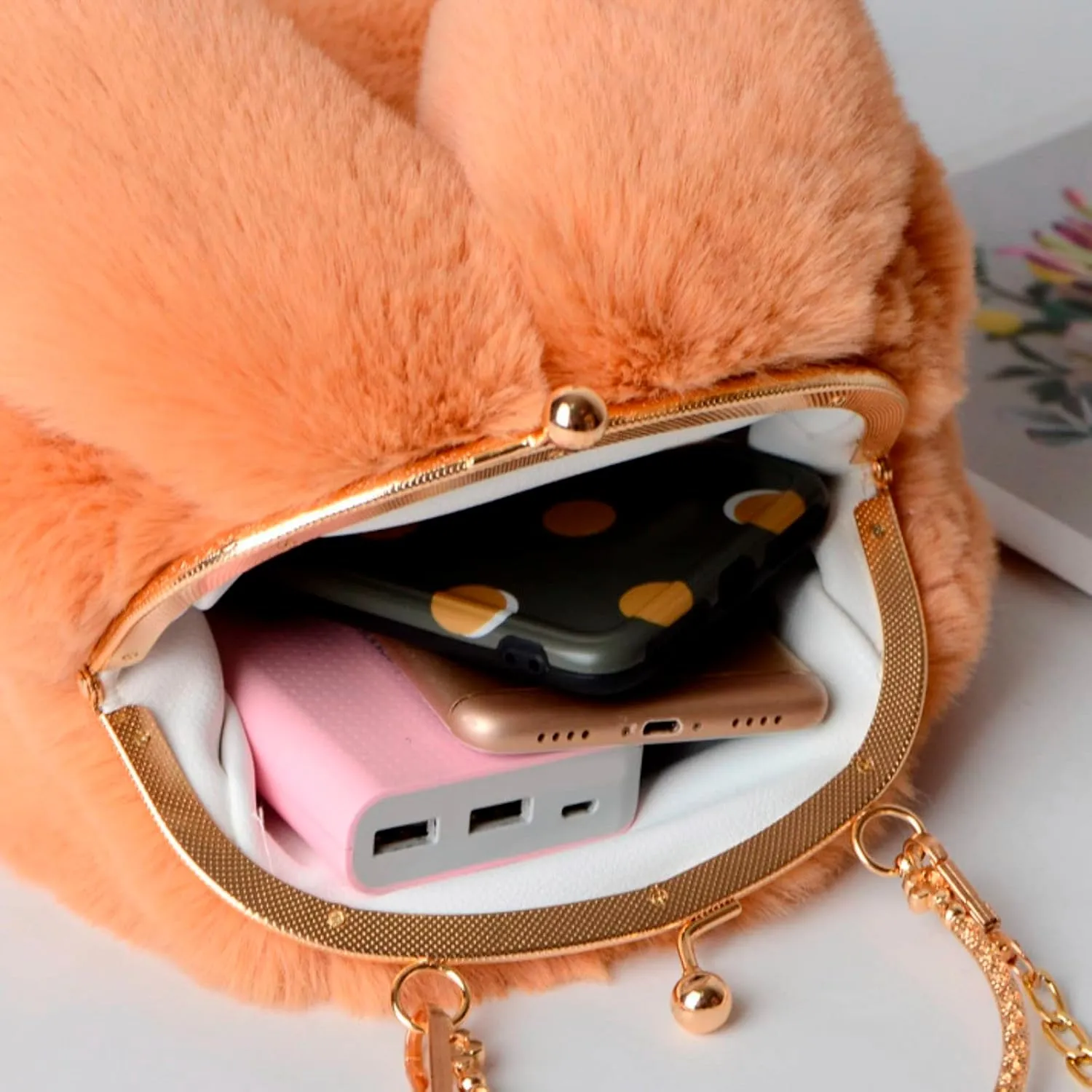 Canvas Tote Bag Cute Rabbit Puffer Bags Outdoor Round Cat Ear Plush Shoulder Bag Casual Shopping Messenger Bag