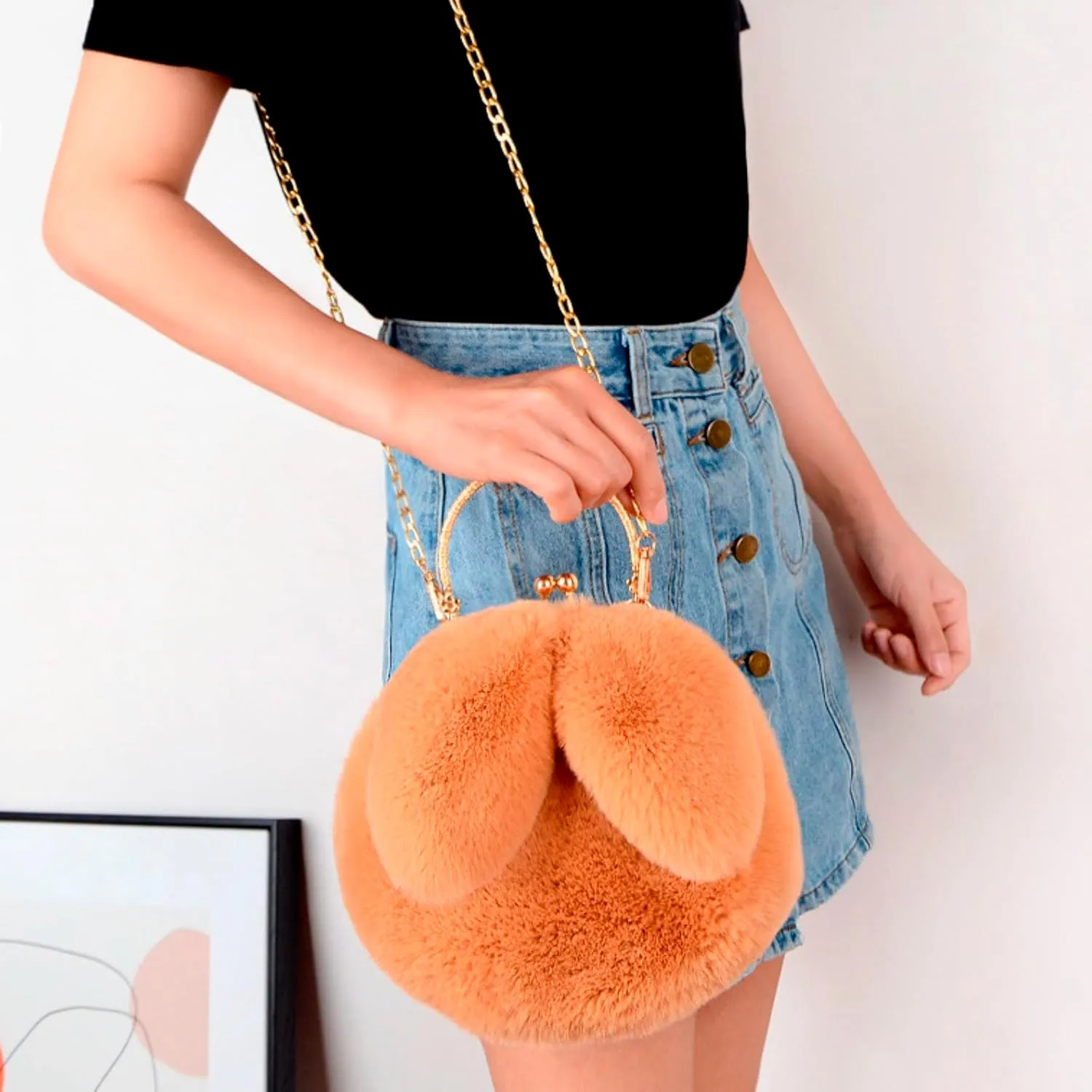 Canvas Tote Bag Cute Rabbit Puffer Bags Outdoor Round Cat Ear Plush Shoulder Bag Casual Shopping Messenger Bag