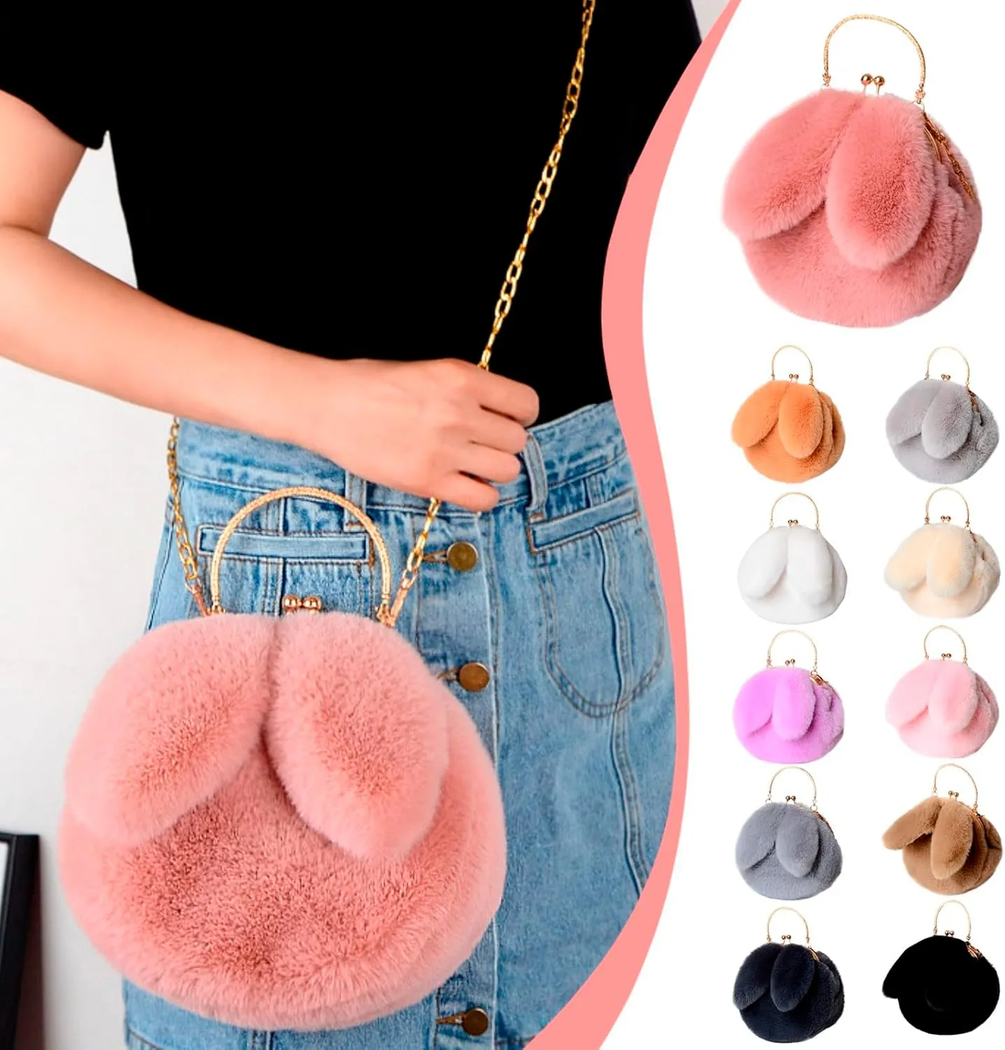 Canvas Tote Bag Cute Rabbit Puffer Bags Outdoor Round Cat Ear Plush Shoulder Bag Casual Shopping Messenger Bag