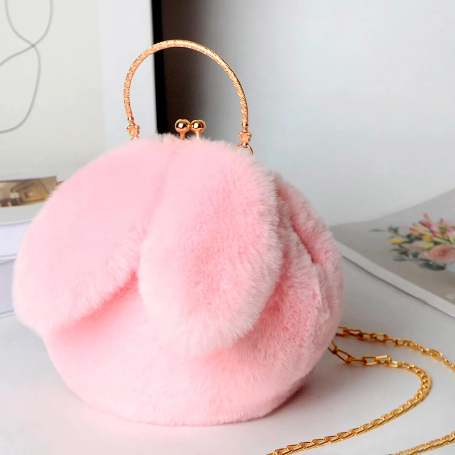 Canvas Tote Bag Cute Rabbit Puffer Bags Outdoor Round Cat Ear Plush Shoulder Bag Casual Shopping Messenger Bag