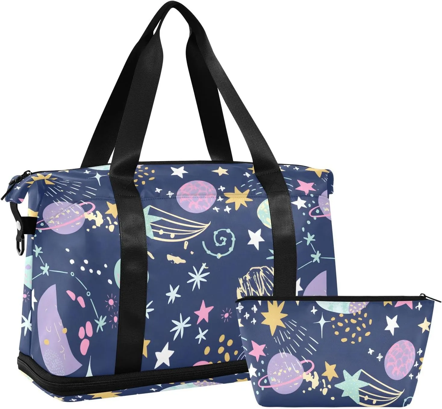 Cartoon Cosmic Cute Planets Moon Underseat Bag Expandable Carry on Travel Bag with Wet Pocket and Shoes Compartment
