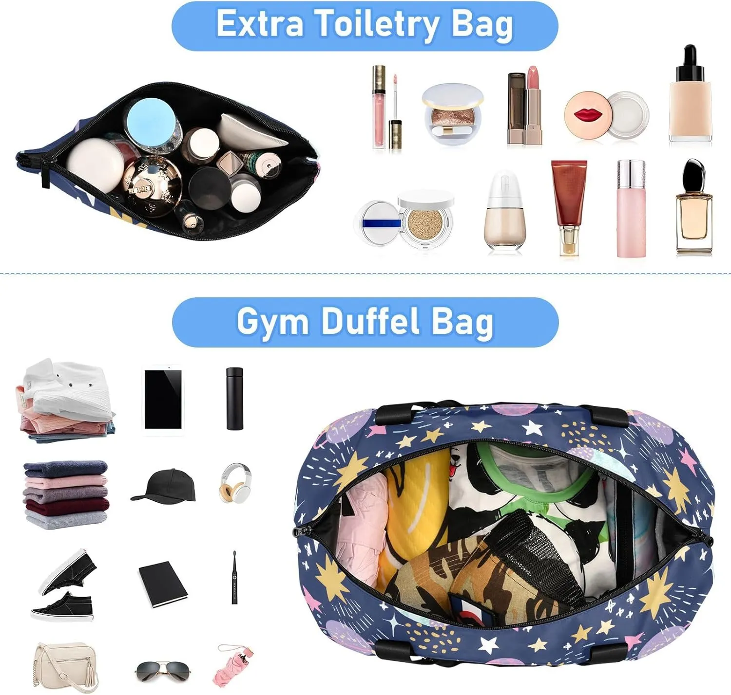 Cartoon Cosmic Cute Planets Moon Underseat Bag Expandable Carry on Travel Bag with Wet Pocket and Shoes Compartment