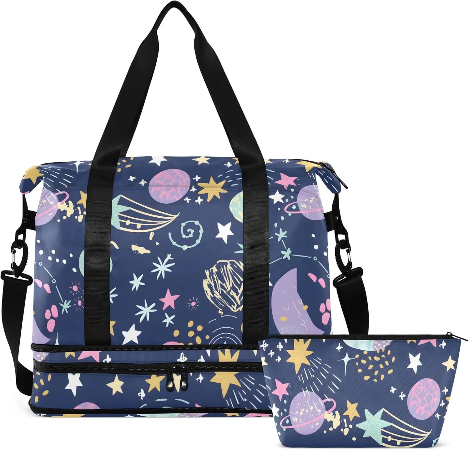 Cartoon Cosmic Cute Planets Moon Underseat Bag Expandable Carry on Travel Bag with Wet Pocket and Shoes Compartment