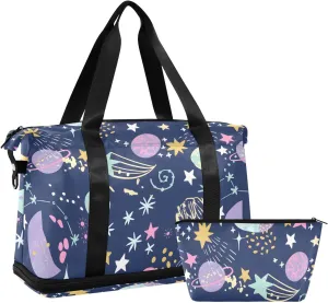 Cartoon Cosmic Cute Planets Moon Underseat Bag Expandable Carry on Travel Bag with Wet Pocket and Shoes Compartment