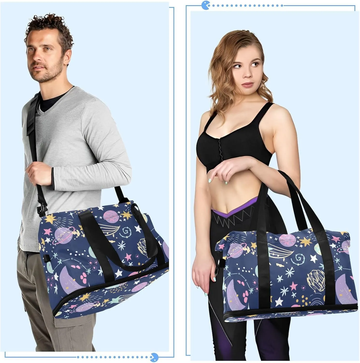 Cartoon Cosmic Cute Planets Moon Underseat Bag Expandable Carry on Travel Bag with Wet Pocket and Shoes Compartment