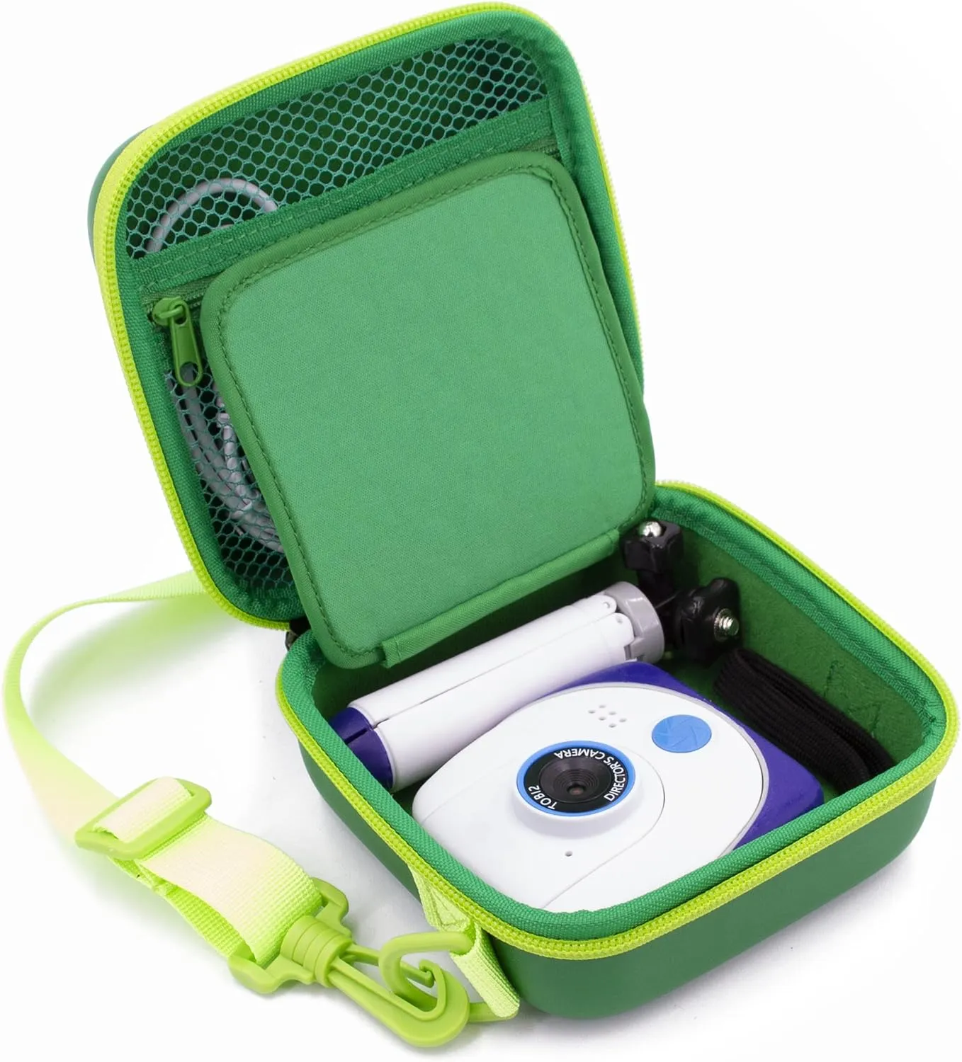 CASEMATIX Video Camera Travel Case Compatible with Little Tikes Tobi 2 Director's Camera, Tripod and Charging Cable - Camera Case with Shoulder Strap & Accessory Storage, Green Travel Case Only
