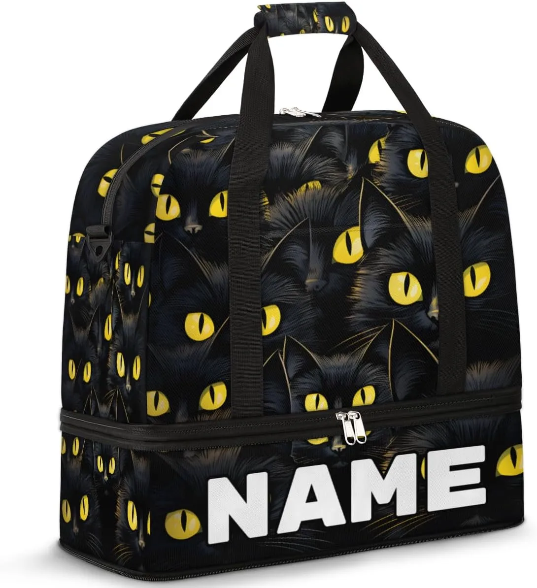 Cat Animal Custom Foldable Duffle Bag with Shoes Compartment Personalized Large Capacity Waterproof Travel Weekender Bag Overnight Bag for Sports Gym