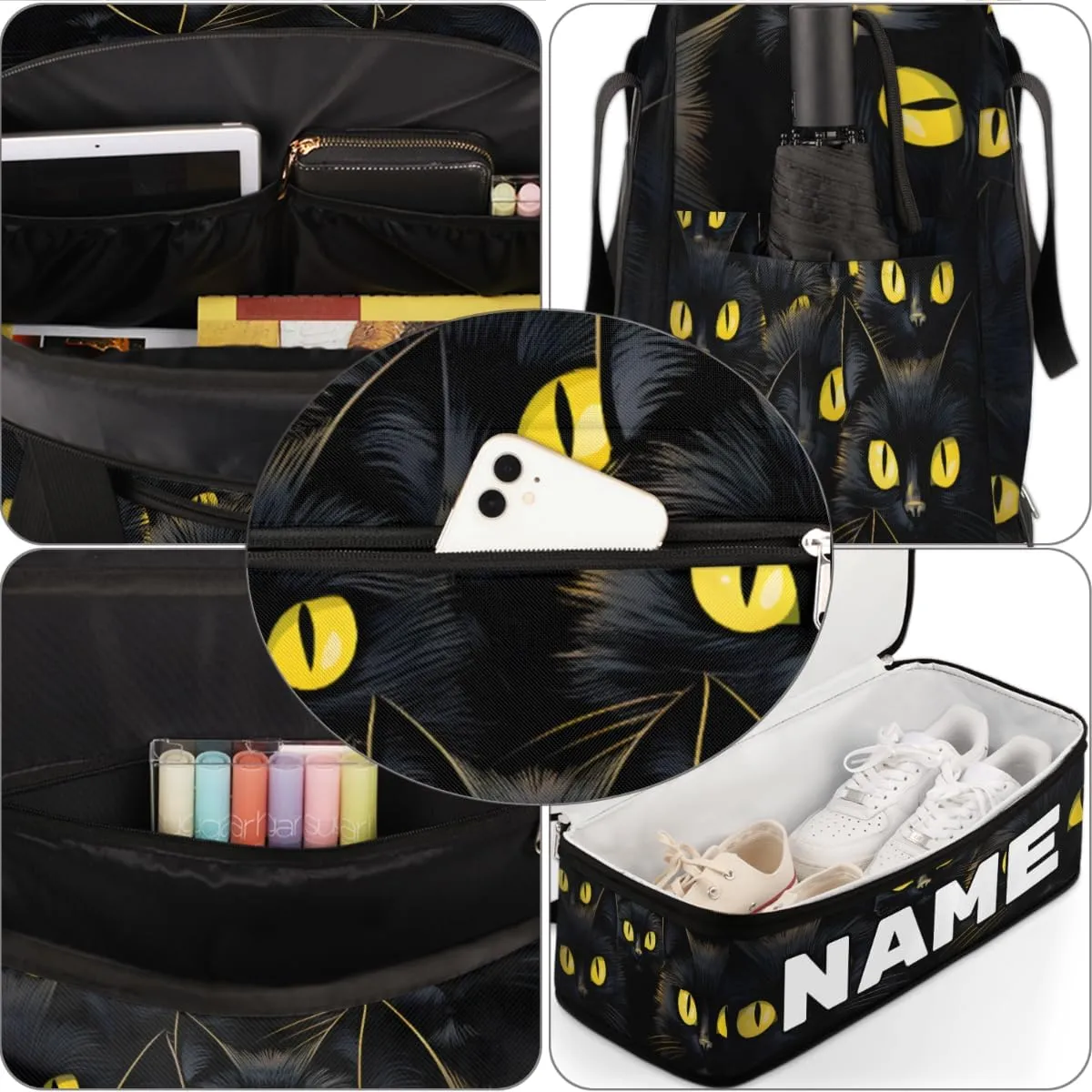 Cat Animal Custom Foldable Duffle Bag with Shoes Compartment Personalized Large Capacity Waterproof Travel Weekender Bag Overnight Bag for Sports Gym