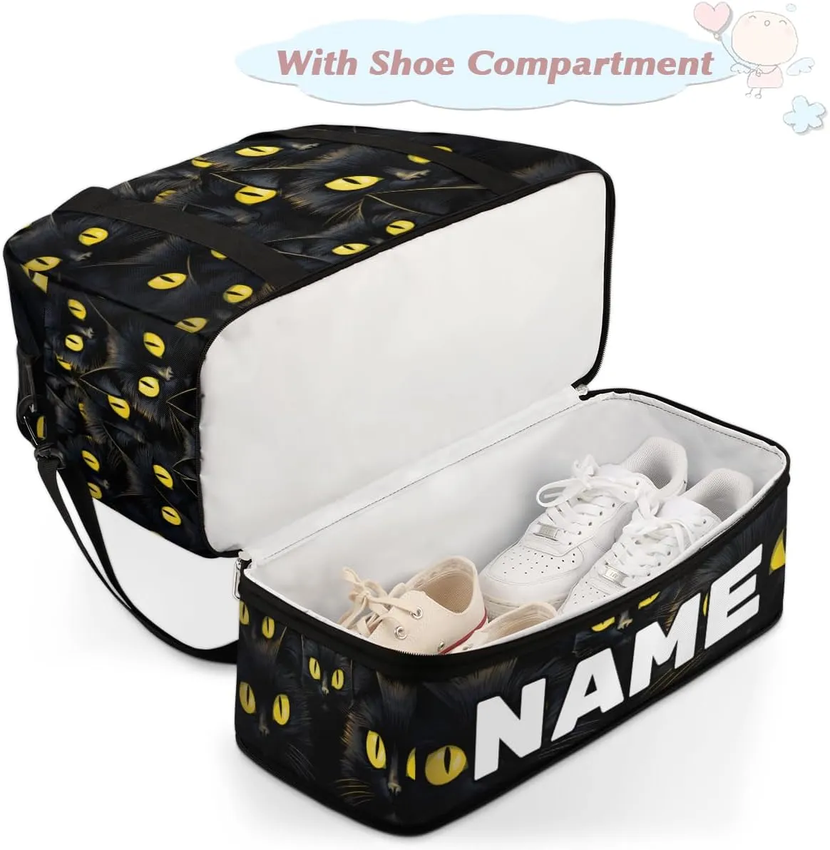 Cat Animal Custom Foldable Duffle Bag with Shoes Compartment Personalized Large Capacity Waterproof Travel Weekender Bag Overnight Bag for Sports Gym