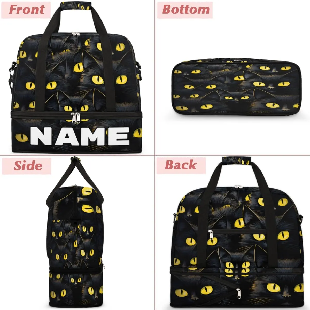 Cat Animal Custom Foldable Duffle Bag with Shoes Compartment Personalized Large Capacity Waterproof Travel Weekender Bag Overnight Bag for Sports Gym