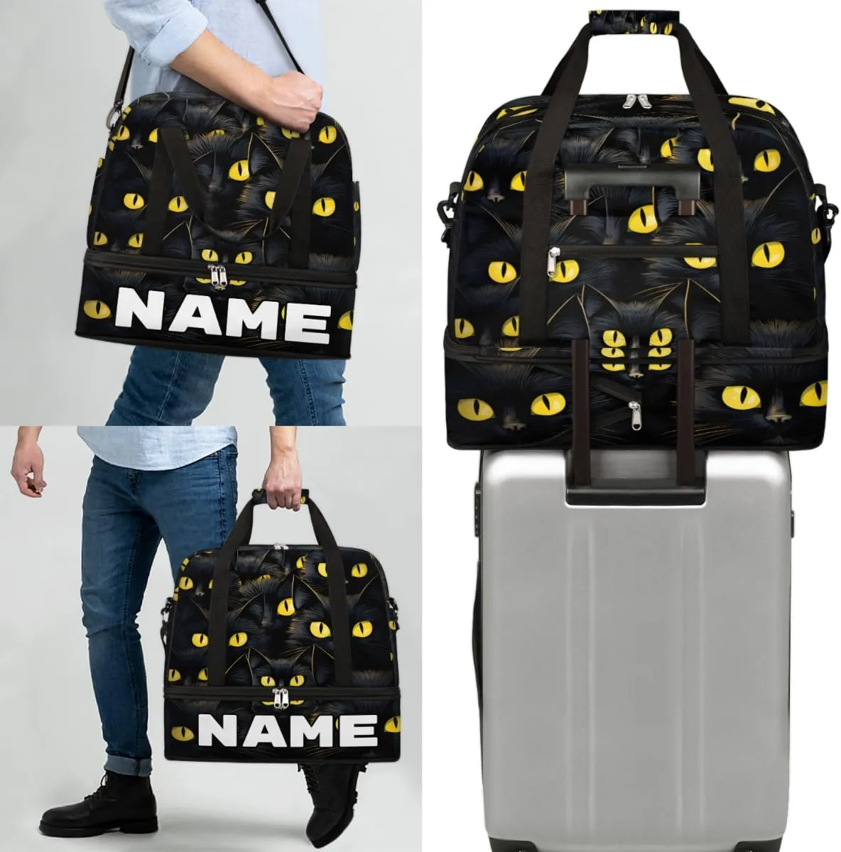Cat Animal Custom Foldable Duffle Bag with Shoes Compartment Personalized Large Capacity Waterproof Travel Weekender Bag Overnight Bag for Sports Gym