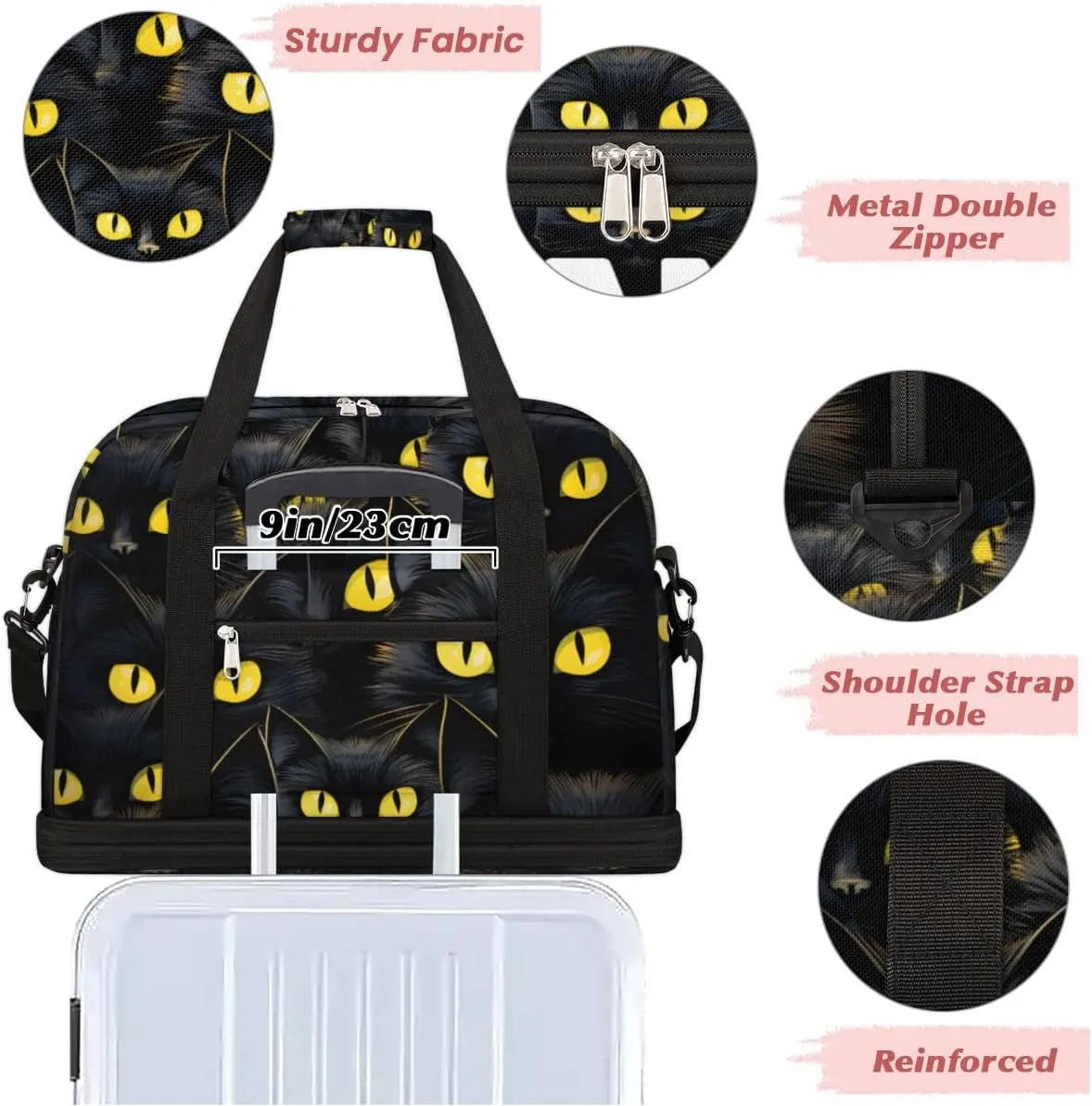 Cat Animal Custom Foldable Duffle Bag with Shoes Compartment Personalized Large Capacity Waterproof Travel Weekender Bag Overnight Bag for Sports Gym
