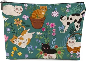 Cat Lover Gifts, Cat Gifts Cute Garden Cat Makeup Bag, Cat Themed Gifts Cosmetic Bag Travel Pouch, Cat Owner Gifts for Women Girls Daughter Best Friend Cat Gift Friendship Graduation Birthday Gifts