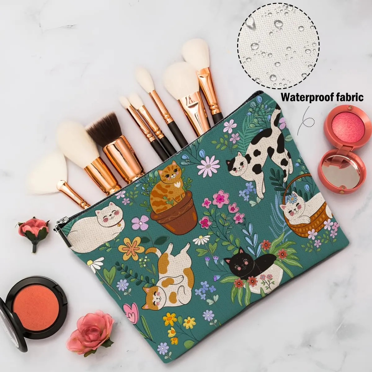 Cat Lover Gifts, Cat Gifts Cute Garden Cat Makeup Bag, Cat Themed Gifts Cosmetic Bag Travel Pouch, Cat Owner Gifts for Women Girls Daughter Best Friend Cat Gift Friendship Graduation Birthday Gifts