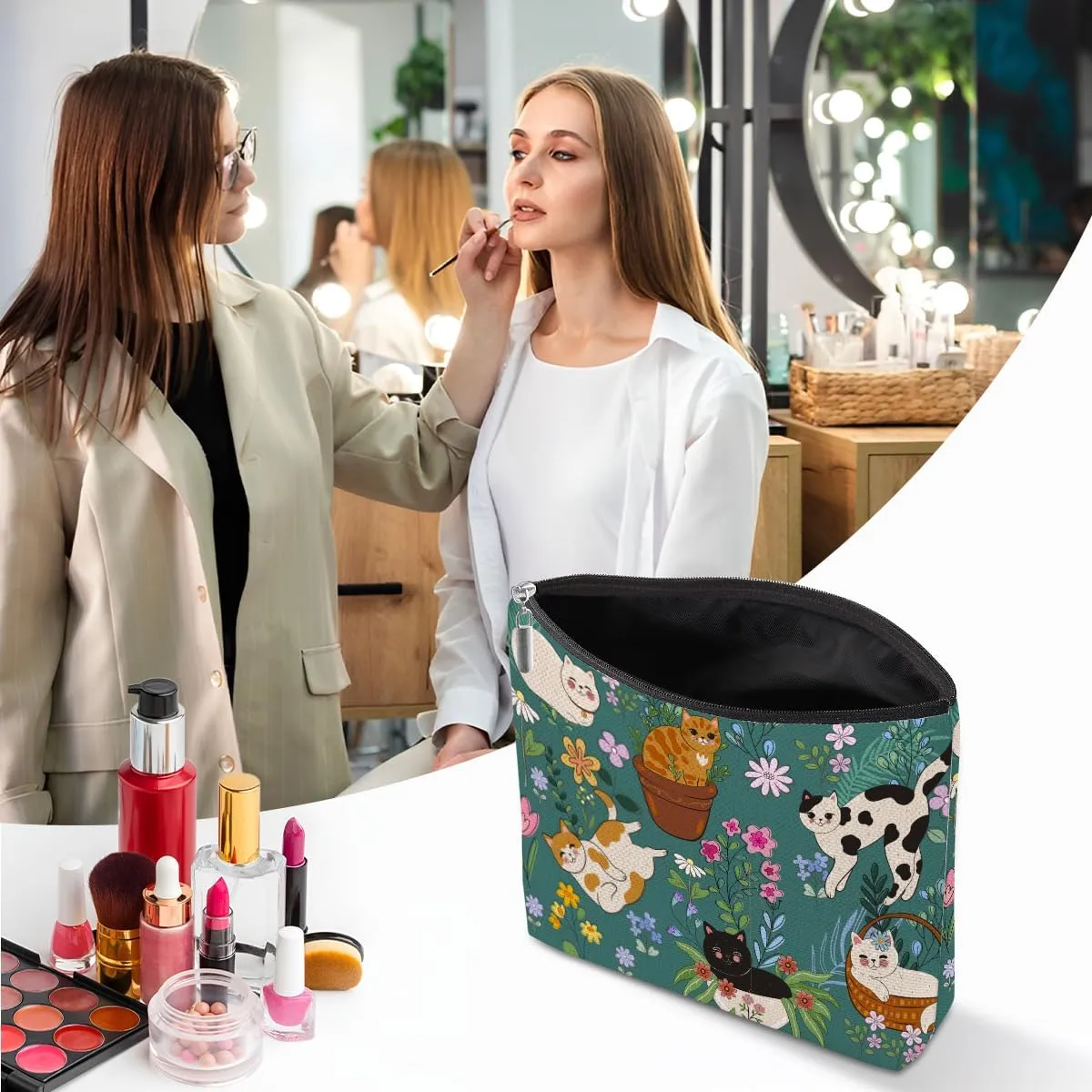 Cat Lover Gifts, Cat Gifts Cute Garden Cat Makeup Bag, Cat Themed Gifts Cosmetic Bag Travel Pouch, Cat Owner Gifts for Women Girls Daughter Best Friend Cat Gift Friendship Graduation Birthday Gifts