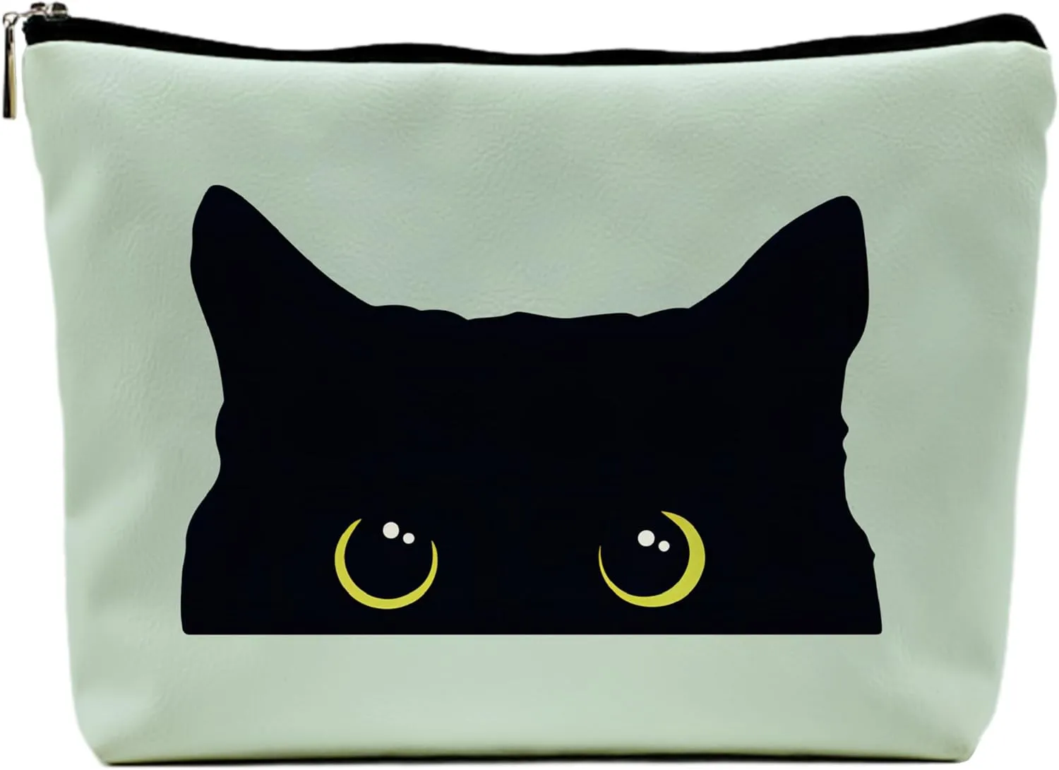Cat Makeup Bag - Black Kitty Kitten Cosmetic Bag for Women, Cat Mom Gift (Greener Pu Leather)