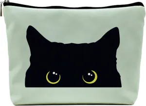Cat Makeup Bag - Black Kitty Kitten Cosmetic Bag for Women, Cat Mom Gift (Greener Pu Leather)