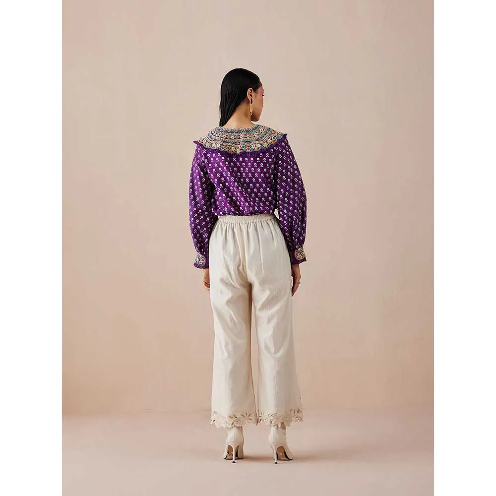 CHANDRIMA Ivory Applique & Beadwork Pants