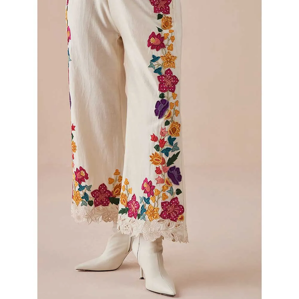CHANDRIMA Ivory Applique & Beadwork Pants