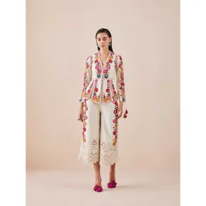 CHANDRIMA Ivory Cord Work And Beadwork Pants