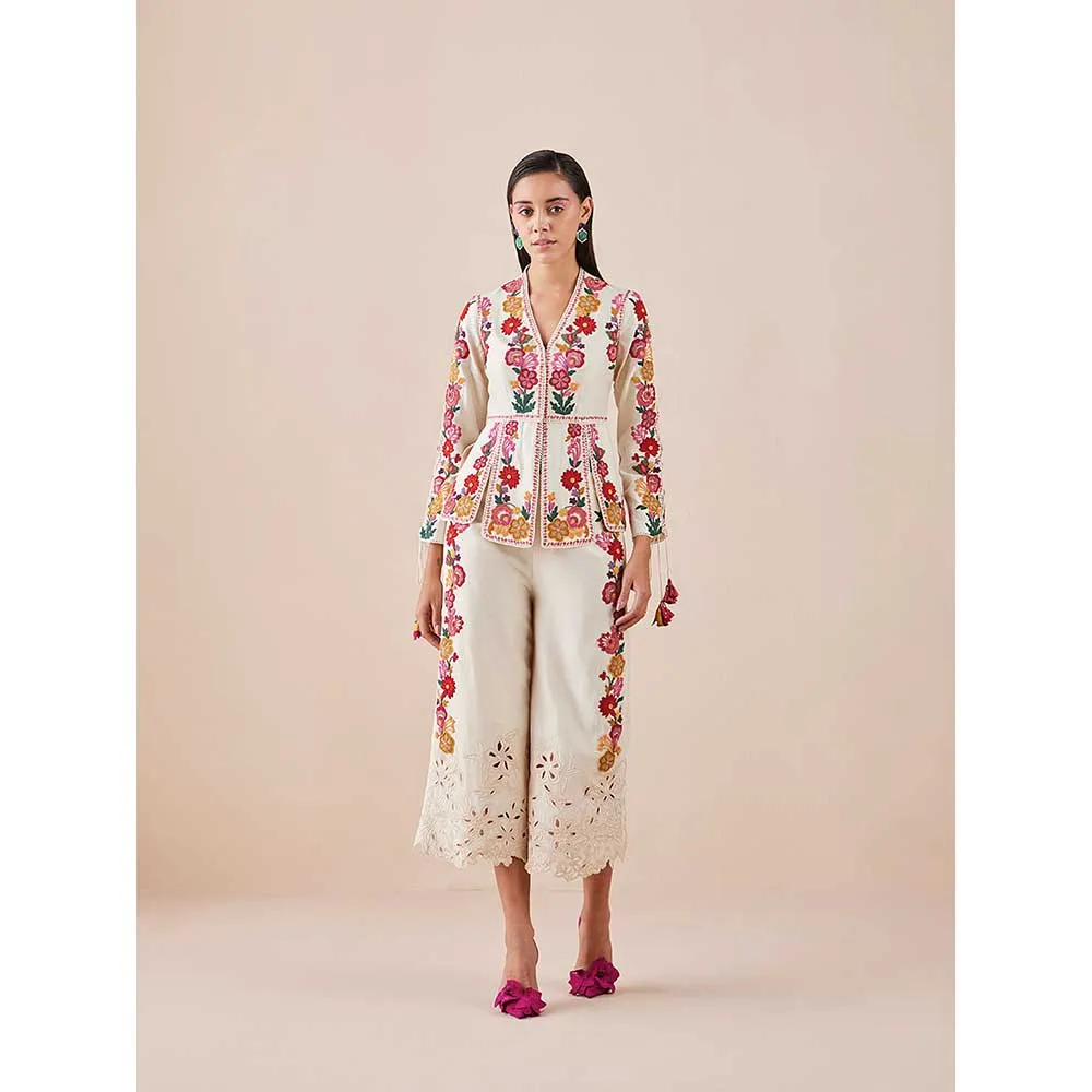 CHANDRIMA Ivory Cord Work And Beadwork Pants