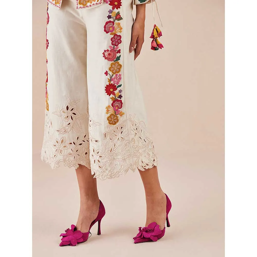 CHANDRIMA Ivory Cord Work And Beadwork Pants