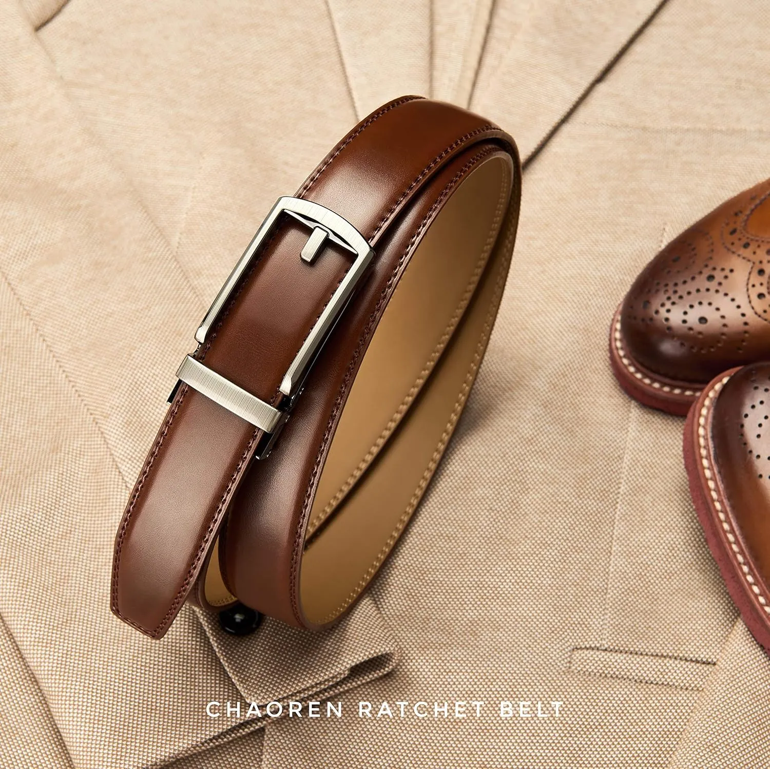 CHAOREN Mens Dress Belt - Ratchet Belt Leather 1 1/4" Comfort Click - Perfect Companion to Mens Dress Shoes