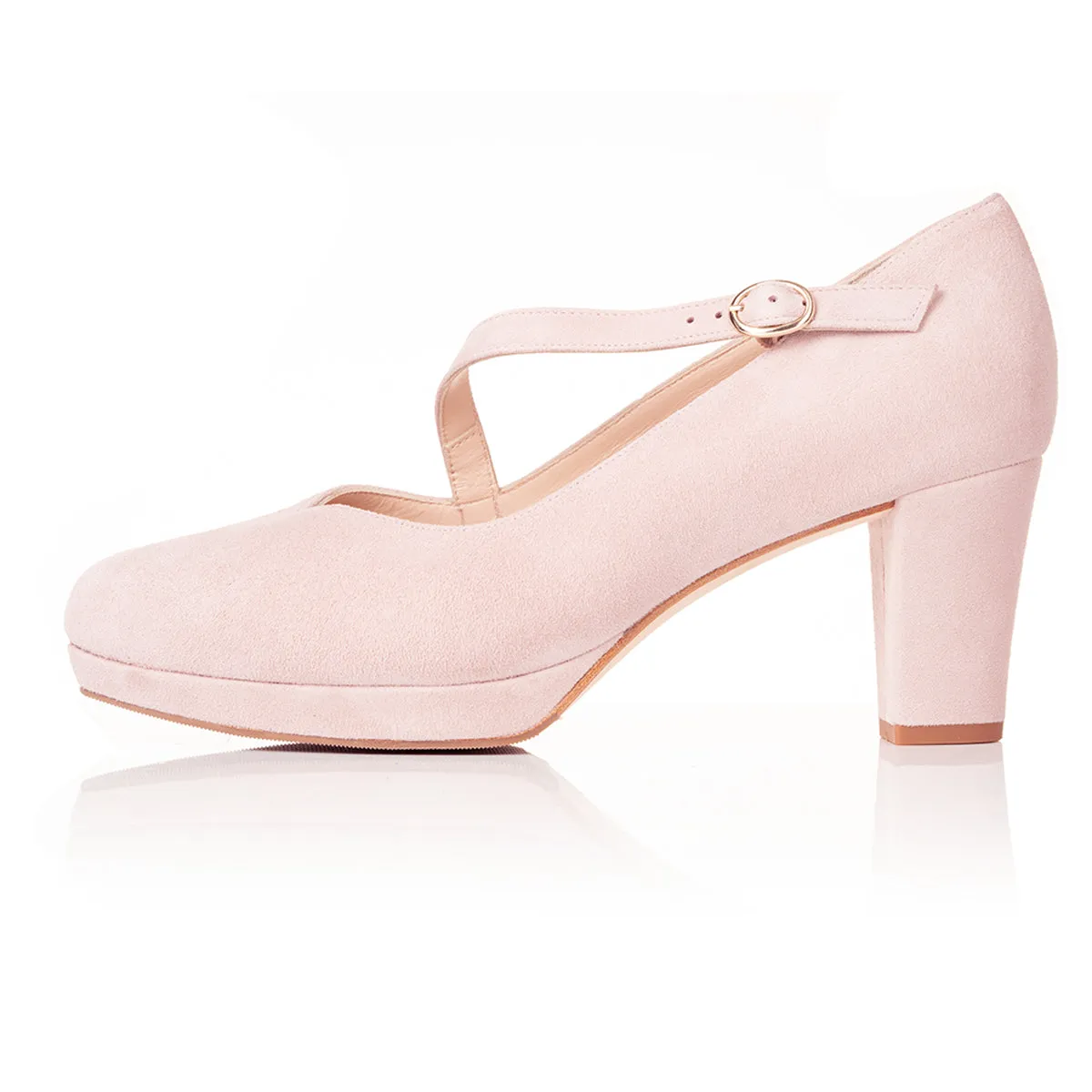 Clare Wide Fit Platform Courts - Pale Pink Suede