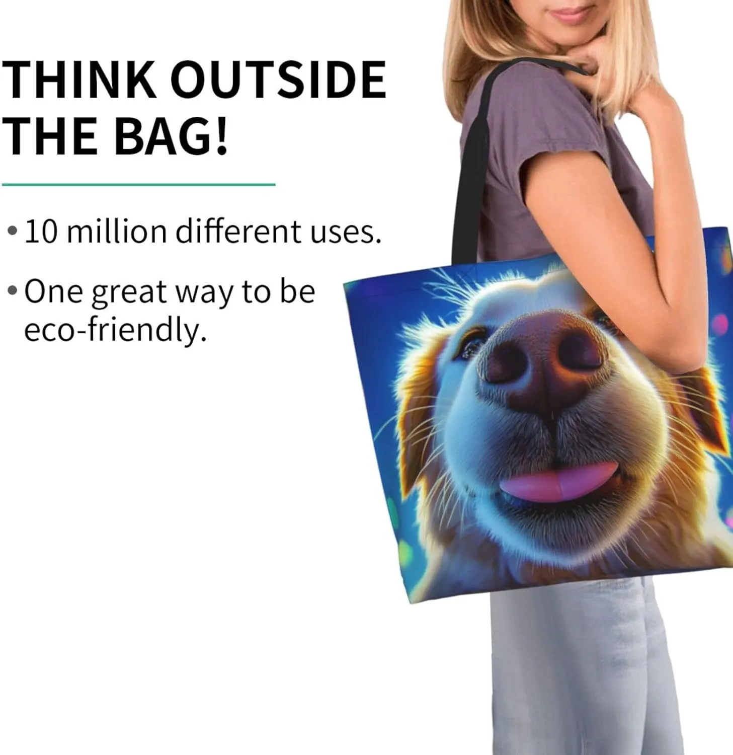 close-up Golden Retriever face print Reusable Shoulder Bags Large Casual Tote Bag Shopping Grocery grocery bag