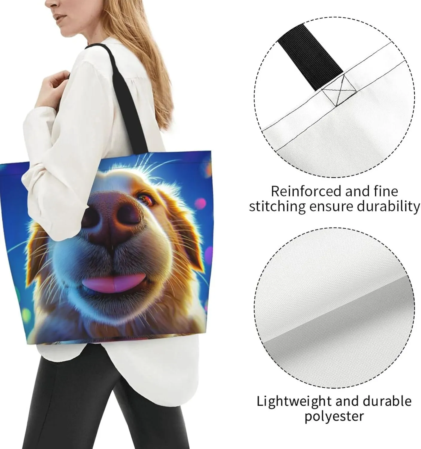 close-up Golden Retriever face print Reusable Shoulder Bags Large Casual Tote Bag Shopping Grocery grocery bag