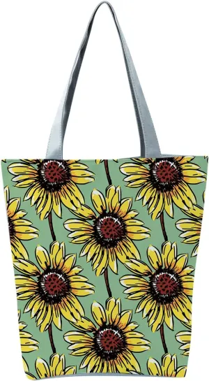 Clutch Saddle Bag New Women's Slouchy Large Capacity Zippered Sunflower Printed Shoulder Bag