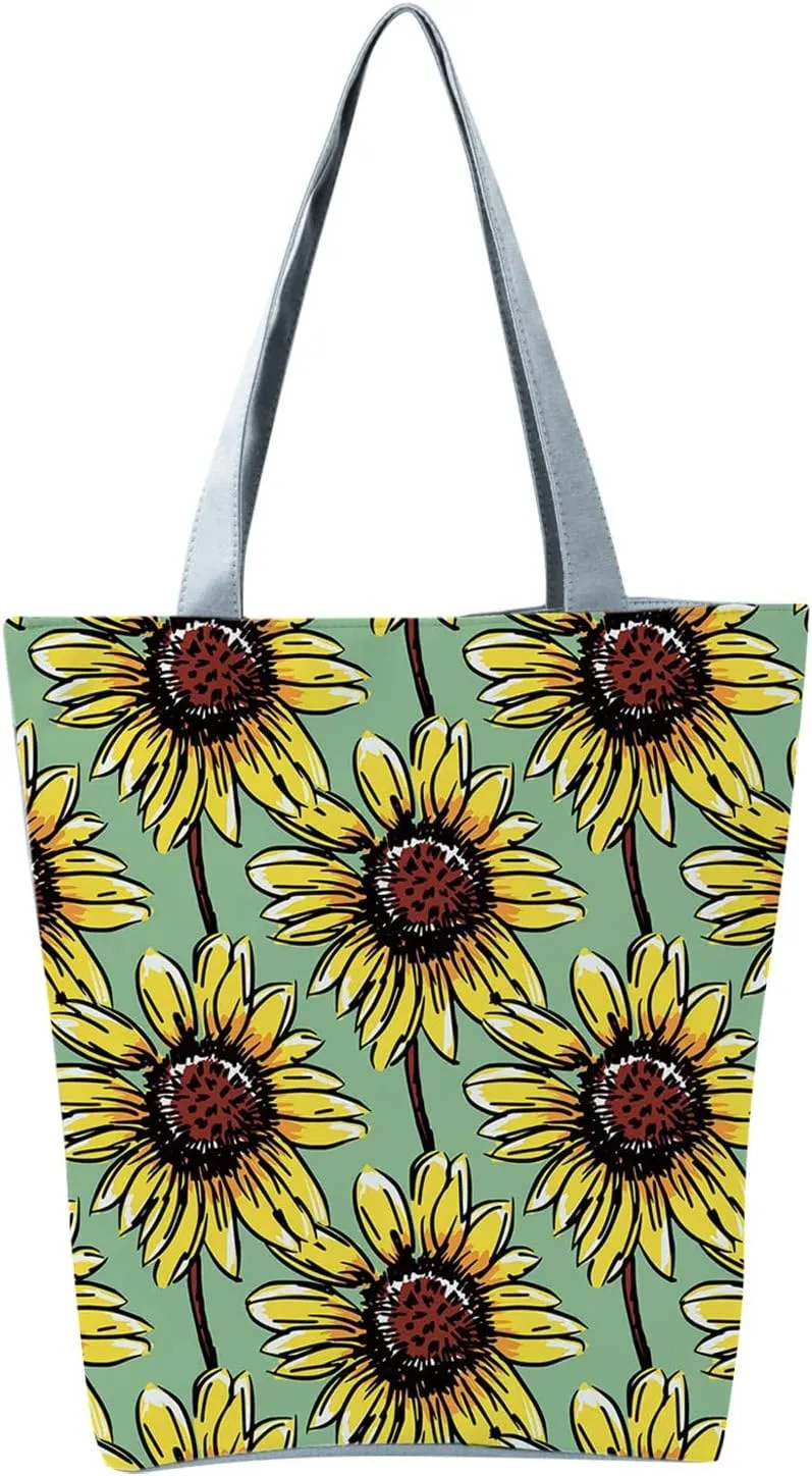 Clutch Saddle Bag New Women's Slouchy Large Capacity Zippered Sunflower Printed Shoulder Bag