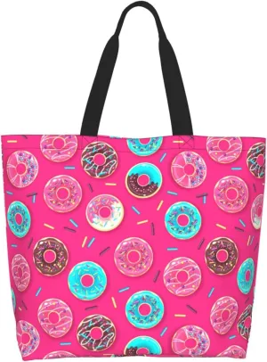 Colorful Sweet Pinks Donut Women's Tote Bag Large Capacity Single Shoulder Bags Handbag for Shopping Work