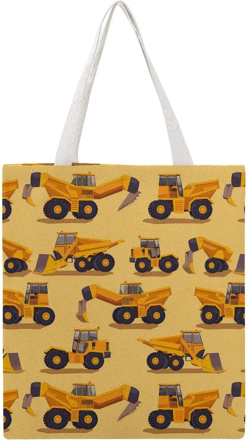 Construction Trucks Canvas Tote Bag Casual Handbags Grocery Shopping Purses Work Bag for Women