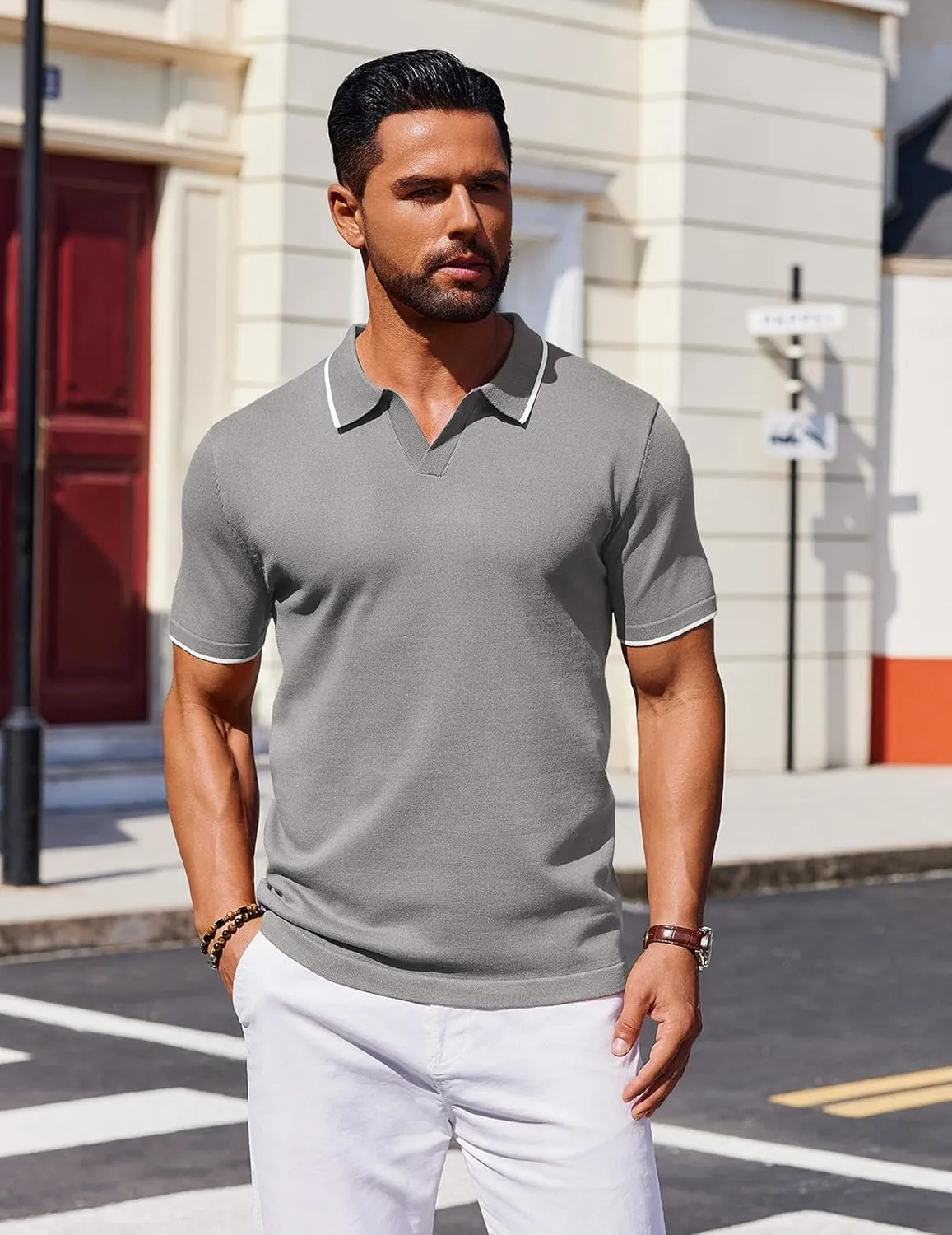 COOFANDY Mens Polo Shirts Short Sleeve Casual Knit Polo Shirt Vintage Golf T Shirts Old Money Tops