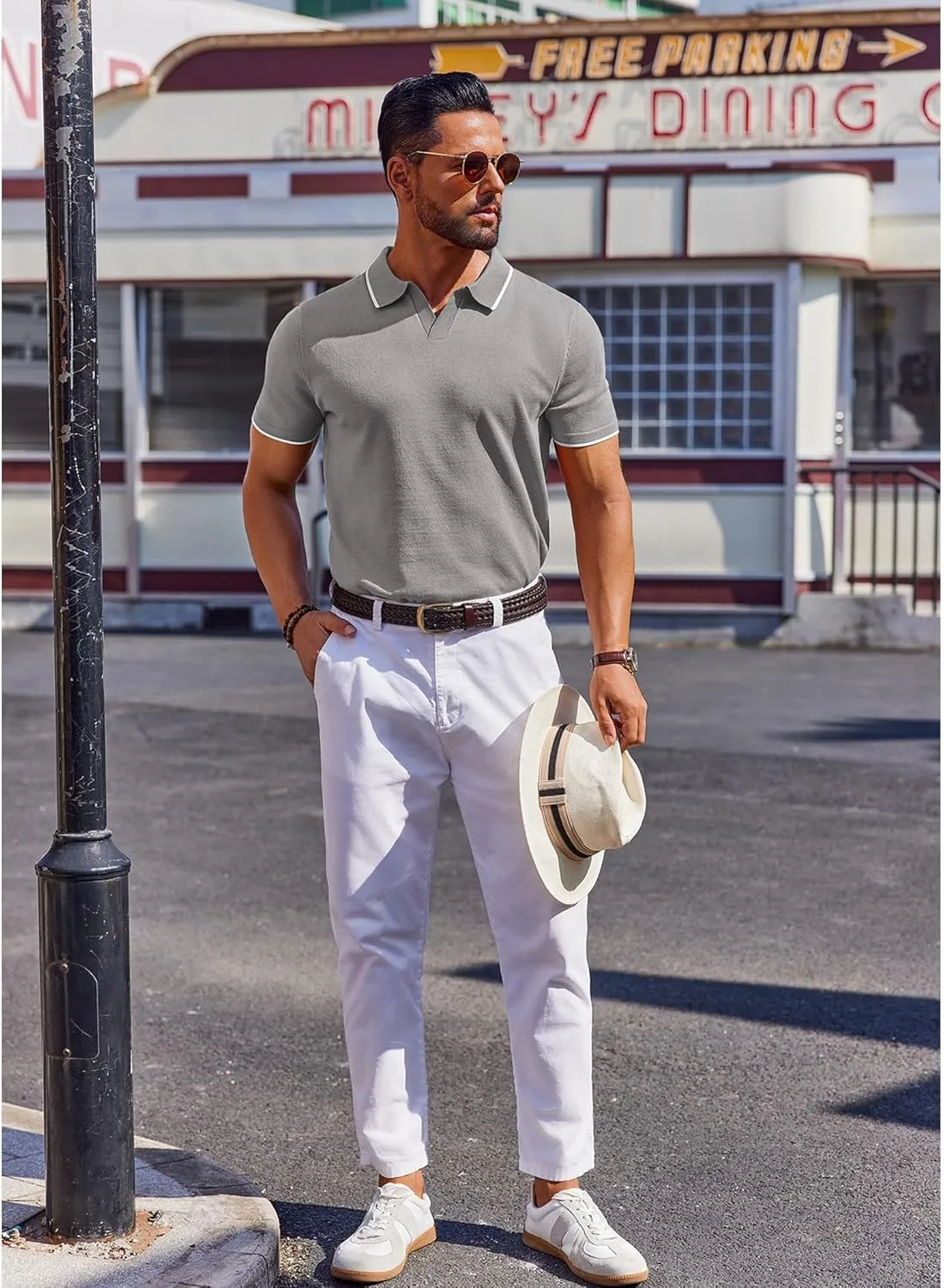COOFANDY Mens Polo Shirts Short Sleeve Casual Knit Polo Shirt Vintage Golf T Shirts Old Money Tops