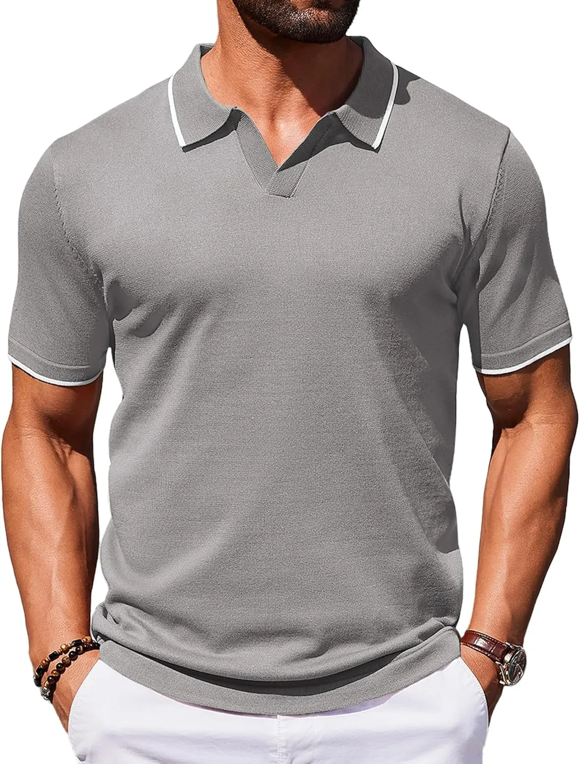 COOFANDY Mens Polo Shirts Short Sleeve Casual Knit Polo Shirt Vintage Golf T Shirts Old Money Tops