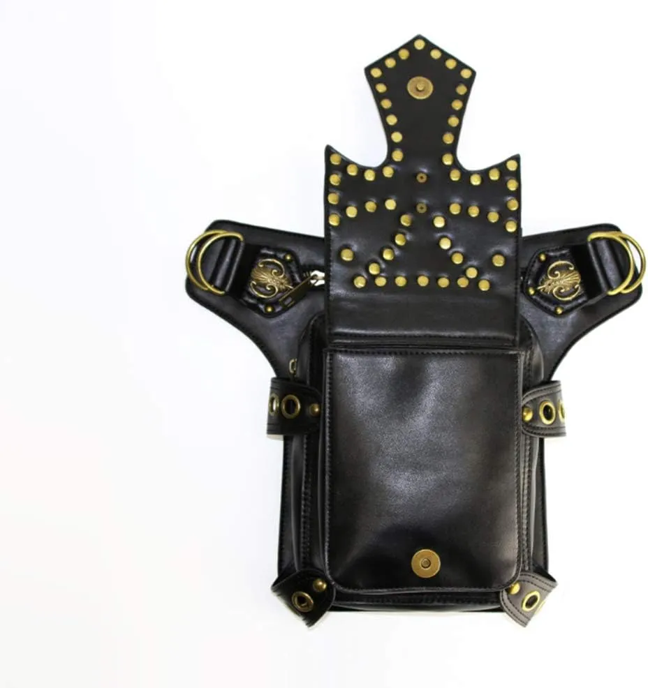 Cool Steampunk Waist Bags Goth Hip Holster Shoulder Back Bags PU Leather Men Bags For Traveling